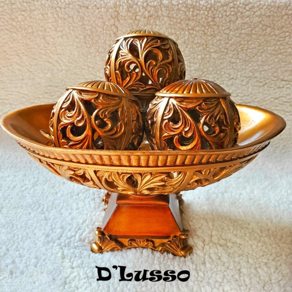 NWT D'Lusso 4-Piece Resin Bowl With 3 Orbs Set